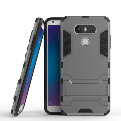 

Gray Slim Robot Armor Kickstand Shockproof Hard Rugged Rubber Back Case For LG G6