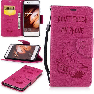 

Rose Bear Style Embossing Classic Flip Cover with Stand Function and Credit Card Slot for HUAWEI P10