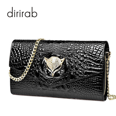 

Dirirab Leather womens shoulder bag crocodile pattern leather fox chain small bag wild envelope bag ladies big wallet