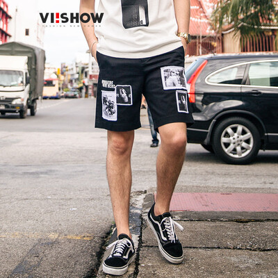 

Village Roadshow viishow хлопка случайные шорты мужской портрет печать упругие мужчины пять брюки бренда Tide KD12931721 черный S