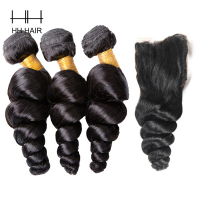 

Malaysian Virgin Hair Loose Wave 3 Bundles With Closure Unprocessed Virgin Hair 4x4 inch Lace Closure With Quality Human Hair Weav