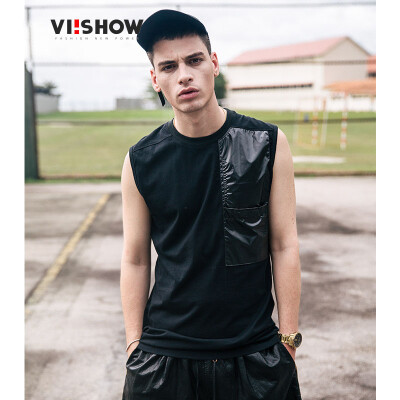 

Wei Xiu viishow vest male coating stitching cotton men's wide shoulder sports vest waist wave BC15341721 black