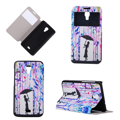 

Girl under Umbrella Design PU Leather Flip Cover Wallet Card Holder Case for Wiko Bloom