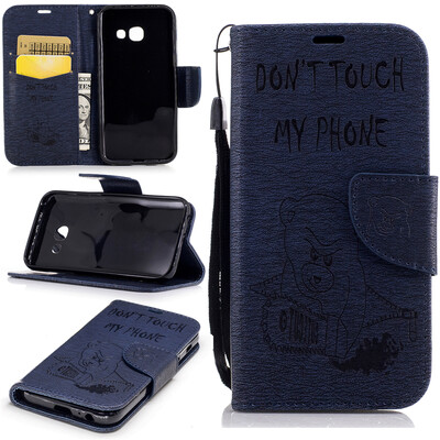 

Deep Blue Bear Style Embossing Classic Flip Cover with Stand Function and Credit Card Slot for SAMSUNG Galaxy A3 2017/A320
