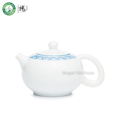 

Double Blue Lines Handmade White Porcelain Gongfu Xishi Teapot with Filter 200ml