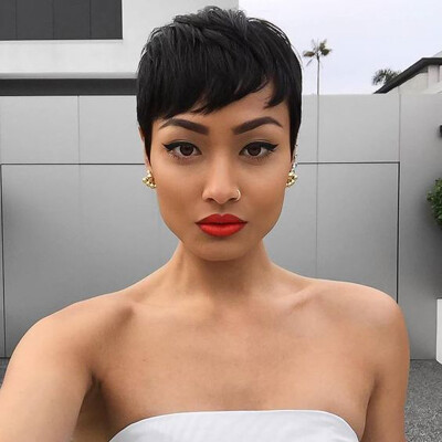 

Sexy Women Short Black Pixie Cut Wigs Human Black Hair Short Bob Full Lace Wig Lace Front Wig Short  Lace Wig For Women