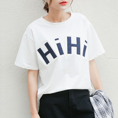 

City Plus CITYPLUS Arts Fan Простой круглый воротник Loose Letter Pad Shirt с коротким рукавом Футболка CWTD174165 White L