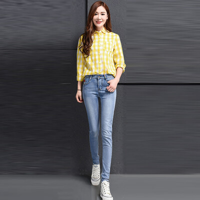 

VIVAHEART Korean casual embroidery foot pants Slim stretch pencil jeans female VWKN172243 light blue 27