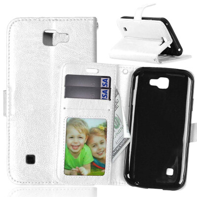 

White Style Classic Flip Cover with Stand Function and Credit Card Slot for LG K3 LS450