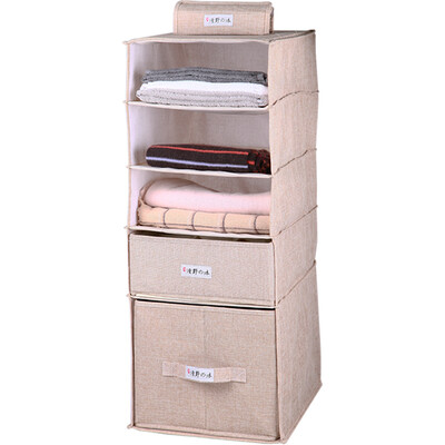 

【Jingdong Supermarket】 Qing Ye の wood fabric collection hanging bag ② No. linen foldable storage box clothing finishing bag large 5 layer