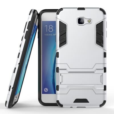 

Silver Slim Robot Armor Kickstand Shockproof Hard Rugged Rubber Back Case For Samsung Galaxy On5 2016/J5 Prime