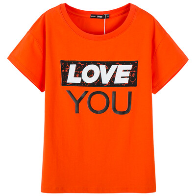 

Semir summer girl ladies T-shirt round neck lace embroidery letters were thin 12216000213 orange red M