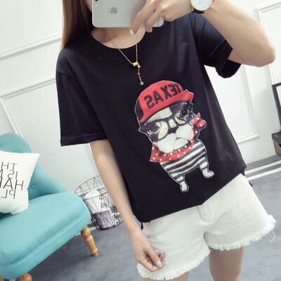 

VIVAHEART Korean casual fashion cartoon pattern round neck t-shirt short-sleeved shirt female VWTD174139 black