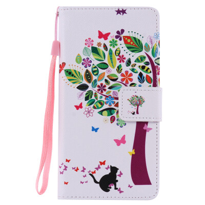 

Tree&Cat Design PU Leather Flip Cover Wallet Card Holder Case for SONY M5