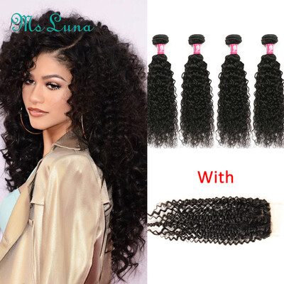 

Top Fashion Hair 4 Bundles Brazilian Kinky Curly 8a Grade Virgin Unprocessed Human Hair with Closure Natural Color Human Hair