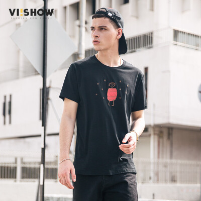 

Wei Xiu viishow round neck collar short-sleeved T-shirt male short-sleeved short T graffiti printing shirt TD16011721 black