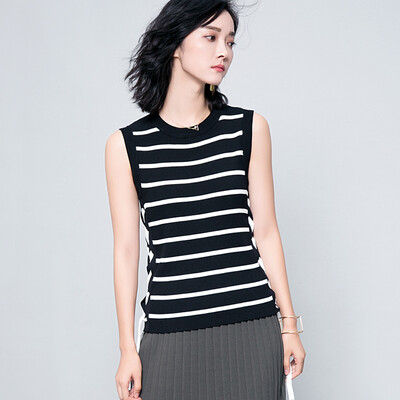 

Long Yue Women's Cross Strap Striped Sweater Art & Crafts Knit Vest LWYC174204 Black L