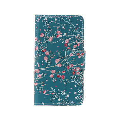 

Blue Apricot Tree Design PU Leather Flip Cover Wallet Card Holder Case for LG LS770