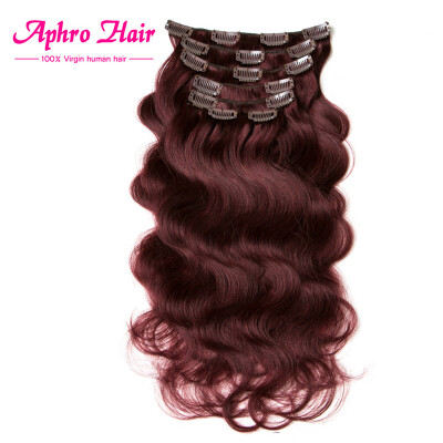 

Aphro Hair Factory Price Brazilian virgin hair 7Pcs Clip In Hair Extension Body Wave 99J 7Pcs/70g 24inches/100g