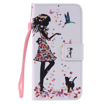 

Girl and Cat Design PU Leather Flip Cover Wallet Card Holder Case for LG K10