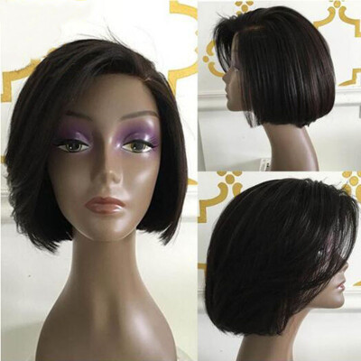 

Glueless Human Hair Short Wigs For Black Women african american Bob Wig Brazilian Side Part Lace Front Wig