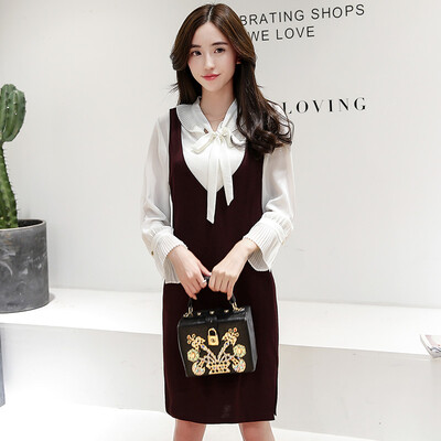 

A morning 2017 autumn Korean version of the long-sleeved large-size dress female temperament wild commuter suit skirt S71R0263A3L wine red