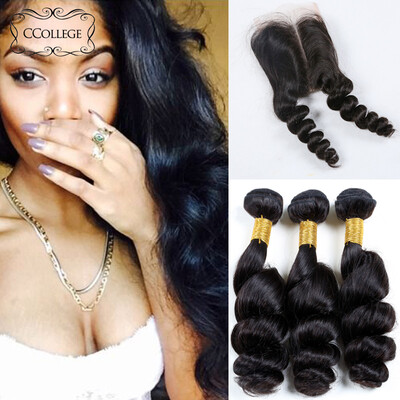 

Ccollege Hair Indian Virgin Hair Loose Wave With Closure 3 Bundles 8-30 Inch Indian Wavy Hair Peerless Virgin Hair Free Shipping