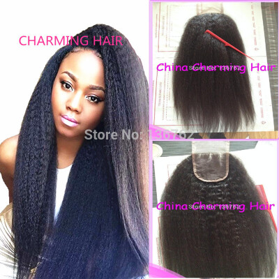 

Free Parted Coarse Yaki Kinky Straight 4''x3.5 '' Top Closure Слегка отбеленные узлы Бразильские девичьи волосы