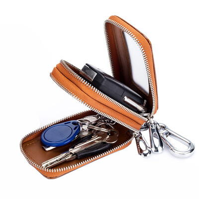 

2018 new car keys double zipper bag leather key bag leather key bag Unisex large capacity design