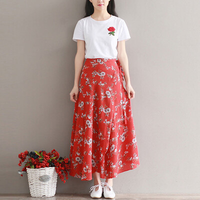 

City Plus CITYPLUS Arts Fan Fashion White T-shirt with Chiffon Knee Flower Skirt Two-piece set CWQZ174455 Yellow