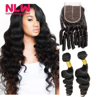 

Best Quality 8a Grade loose wave Malaysian lace frontal closure with 2 bundles human hair weave 100% human hair Weft 3pcs/Lot