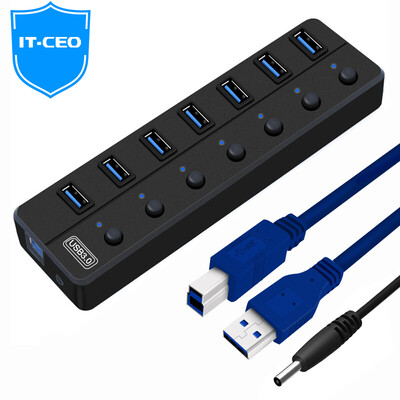 

IT-CEO 7 USB3.0 Splitter Высокоскоростное расширение перетаскивания более семи интерфейсных конвертеров Ноутбук настольный компьютер HUB концентратор черный W1HUB-7U3
