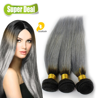

3pcs Dark Root Brown Gray Ombre Weave Brazilian Virgin Hair Straight Two Tone Blonde GrayGrey Weave Bundles
