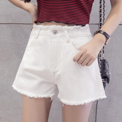 

Longyue Women's High Waist Denim Shorts Fur Fringed Flying Bundled Pants Simple Short Pants LWKN173401 White M