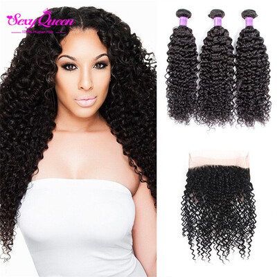 

Curly 360 Lace Frontal Closure With Bundles Human Hair With Baby Hair Pre Plucked Brazilian Virgin Hair Kinky Curly With Closure