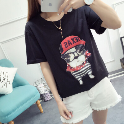 

VIVAHEART Korean casual fashion cartoon pattern round neck t-shirt short-sleeved jacket female VWTD174139 black L