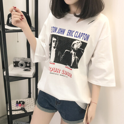 

VIVAHEART Korean casual picture printing pattern loose white T-shirt female short sleeve tide VWTD174131 white