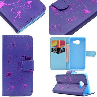 

Purple Hot Stamping Foil Gold Design PU Leather Flip Cover Wallet Card Holder Case for Samsung GALAXY A5 2016