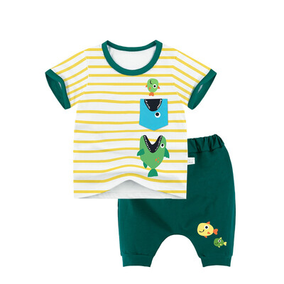 

Yue Tong Lai children's suit summer boy short-sleeved T-shirt harem pants summer suit Y1925 pocket small fish 130