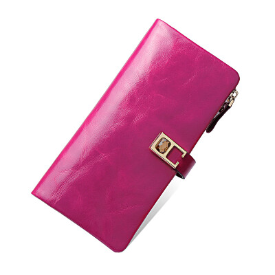 

Nawo (NAWO) ladies wallet head cowhide cross section ladies long wallet women tide simple business OL zipper buckle hand grasping female N353181 rose red