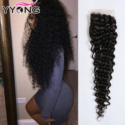 

100 Unprocessed Peruvian Virgin Human Hair Material Lace Closure Curly 44 Hair Bundles 8"-30" Lace Closure YYONG Hair Products