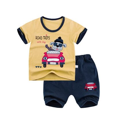 

Yue Tong Lai children's suit summer boy short-sleeved T-shirt harem pants suit summer Y1910 driving dog 140