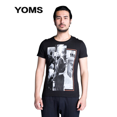 

(YOMS) short-sleeved T-shirt men's fine cotton business casual short-sleeved printing primer shirt male 52226090 black XL