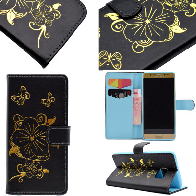 

Black Hot Stamping Foil Gold Design PU Leather Flip Cover Wallet Card Holder Case for Samsung GALAXY Note 7