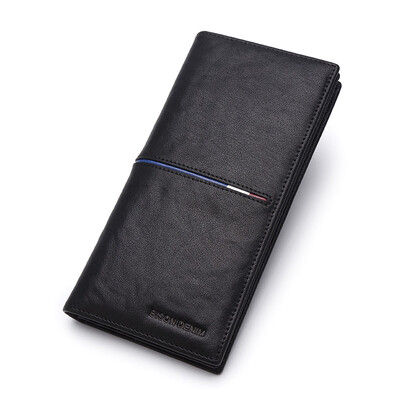 

American bison wallet male long section first layer cowhide men zipper phone bag N8150-2B black fine lines