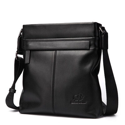 

American bison male bag shoulder bag men's Messenger bag vertical section Korean version of the backpack casual calfskin business package N2357-1B black