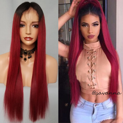 

New 150 Density Lace Front Wig Brazilian Virgin Glueless 1b/red Ombre Full Lace Human Hair Wigs With Baby Hair Free Shipping