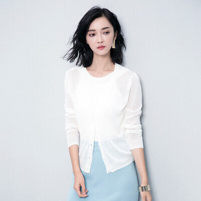 

Longyue Women&39s Wild Knit Cardigan Lace Stitching Long Sleeve Air Conditioning Shirt LWYC174206 White