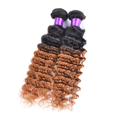 

7a Peruvian Deep Curly Virgin Hair Ombre Hair Extensions 2pcs/Lot Two Tone Deep Wave Blonde Ombre Curly Weave Remy Human Hair