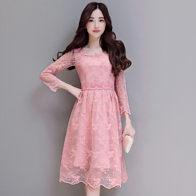 

A morning 2017 summer sexy dress lace seven sleeves in the long section of Slim was thin high waist skirt female S71R0542A26L pink